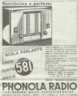 PHONOLA RADIO Modello 581 Scala Parlante - Pubblicitï¿½ Del 1933 - Advert - Publicités