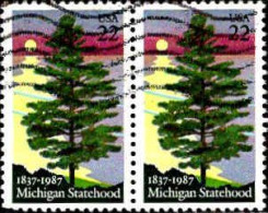 USA Poste Obl Yv:1695 Mi:1862 Michigan Statehood Paire (Lign.Ondulées) - Usati