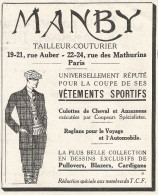 MANBY Tailleur-Couturier - Pubblicitï¿½ Del 1926 - Old Advertising - Publicités