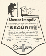 SECURITE' - Dormez Tranquille... - Pubblicitï¿½ Del 1926 - Old Advertising - Publicités