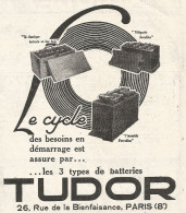 Accumulateur TUDOR - Pubblicitï¿½ Del 1926 - Old Advertising - Publicités