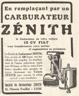 Carburatore Zï¿½nith - Pubblicitï¿½ Del 1926 - Old Advertising - Publicités