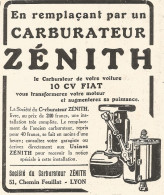 Carburatore Zï¿½nith - Pubblicitï¿½ Del 1926 - Old Advertising - Publicités