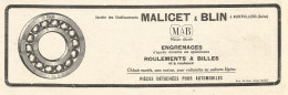 Cuscinetti A Sfera MALICET & BLIN - Pubblicitï¿½ Del 1926 - Old Advertising - Publicités