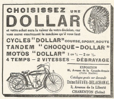 Motocicletta DOLLAR - Pubblicitï¿½ Del 1925 - Old Advertising - Reclame