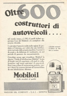 MOBILOIL - Oltre 600 Costruttori Di Auto... - Pubblicitï¿½ Del 1929 - Old Ad - Advertising
