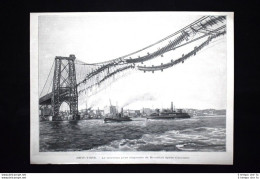 New York - Il Nuovo Ponte Sospeso Di Brooklyn Dopo L'incendio Stampa Del 1902 - Otros & Sin Clasificación