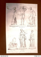 Incisione Del 1811 Faune Satyre Bacchante Musée Des Antiques Scultura Bouillon - Ante 1900