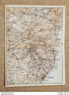 Carta O Cartina Del 1919 Catania Acireale Vulcano Etna Adrano Sicilia T.C.I. - Carte Geographique