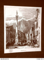 Incisione In Rame Del 1849 Antica Veduta Di Innsbruck, Austria - Voor 1900