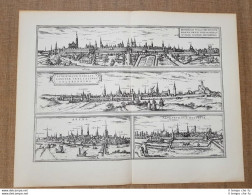 Vedute Città Braunschweig Luneburg Bremen Stade 1574 Braun E Hogenberg Ristampa - Geographische Kaarten