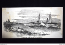 La Nave A Vapore "Flamer", Scogliera A Sud-est Di Monrovia Incisione Del 1851 - Voor 1900