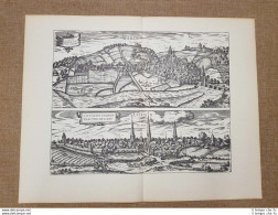 Vedute Di Città Werden E Essen Germania Anno 1588 Braun E Hogenberg Ristampa - Carte Geographique