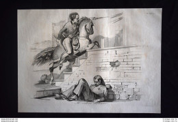 Incisione D'allegoria E Satira Assedio Di Roma, Mameli, Mellara Don Pirlone 1851 - Voor 1900