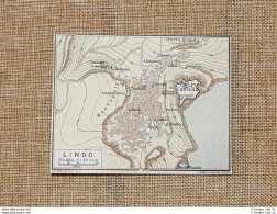 Pianta O Piantina Del 1929 Lindo Castello Acropoli E Porto Grande Grecia T.C.I. - Geographical Maps