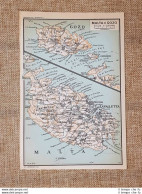 Carta O Cartina Del 1953 Malta E Gozo Comino La Valletta Musta Vittoria T.C.I. - Mapas Geográficas