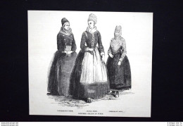 Moda E Costume Dell'Isola Di Fionia (Danimarca) Incisione Del 1851 - Before 1900