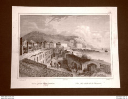Nizza Veduta Dalla Terrazza Incisione Su Rame All'acquaforte Del 1835 Audot - Ante 1900