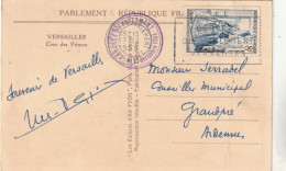 Yvert 956 Célimène Cachet Congrès Du Parlement De Versailles 17/12/1953 Sur Carte Postale - 1921-1960: Période Moderne