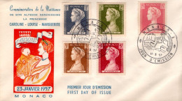 MONACO FDC 1957 NAISSANCE PRINCESSE CAROLINE - FDC