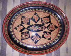 Newer Burma  Regular 1 Piece Hand-painted, Hand Etched Serving Tray Intricate Work Ca 1990 - Aziatische Kunst