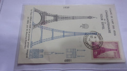 CARTE MAXIMUM TOUR EIFFEL CACHET ARTS ET FETES 1939 TRANSPORTEE  PAR BALLON - 1930-1939