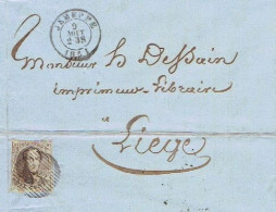 N°10 Margé S/ LAC Obl. P64 JEMEPPE (08.1861)+ Entête SOCIETE CHARBONNIERE MARIHAYE FLEMALLE-GRANDE & SERAING - 1858-1862 Medaglioni (9/12)
