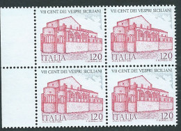 Italia 1982; Anniversario Dei Vespri Siciliani. Quartina Di Bordo Sinistro. - 1981-90: Mint/hinged