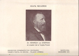 730777 MNH ESPAÑA Hojas Recuerdo 1973 EXPOSICION CONMEMORATIVA CENTENARIO TARJETA POSTAL EN ESPAÑA - PALACIO VIRREINA - Unused Stamps