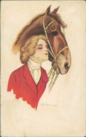NANNI SIGNED 1910s POSTCARD - WOMAN & HORSE - N.150/3 (5750) - Nanni