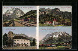 AK Stainach-Irdning, Bahnhof, Schloss Stainach, Sonnhof Schlössel, Blick Zum Grimming  - Otros & Sin Clasificación