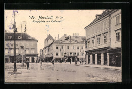 AK Wr. Neustadt /N.-Oe., Hauptplatz Mit Geschäft Und Rathaus  - Autres & Non Classés