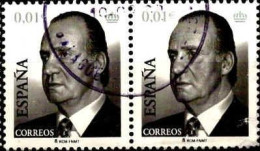 Espagne Poste Obl Yv:3424 Mi:3704A Juan Carlos I Couronne à Droite Paire (TB Cachet Rond) - Gebraucht