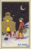 PIATTOLI SIGNED 1930s POSTCARD - BOY & DOG & MISTLETOE & FOUR-LEAF CLOVER - EDIT CECAMI 770 (5751) - Other & Unclassified