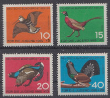 Berlin Mi.Nr. 250-253 Jugend 1965 - Jagdbares Federwild - Waldschnepfe - Jagdfasan - Birkhahn - Auerhahn - Unused Stamps