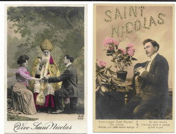 2 Cpa Saint Nicolas Donnez Moi Cette Tendre épouse Qu'avec Amour D'avance J'aime... Vive St N. AN 604 Dorures - Saint-Nicholas Day
