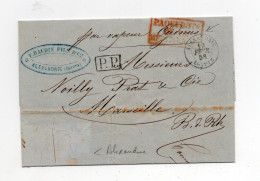 !!! LETTRE D'ALEXANDRIE POUR MARSEILLE DE 1858, CACHET PAQUEBOT DE LA MEDITERRANEE, AVEC TEXTE - Schiffspost