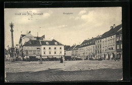 AK Wr. Neustadt, Hauptplatz Mit Geschäften Und Denkmal  - Andere & Zonder Classificatie