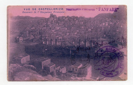 !!! OCCUPATION FRANCAISE DE CASTELLORIZO, CACHET DU TORPILLEUR "FANFARE" SUR CPA DE 1916 - RARE - Cartas & Documentos