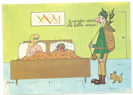 HUMOR UMORISTICHE;cacciatore,hunter,sorprende La Moglie Con L'amante.Diffusa Dal Comitato Anticaccia.Primissimi Anni '70 - Humor