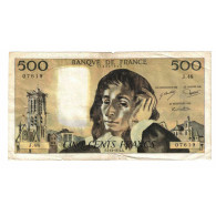 France, 500 Francs, Pascal, 1974, J.48, TB, Fayette:71.12, KM:156c - 500 F 1968-1993 ''Pascal''