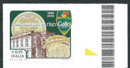 Italia 2016; Riso Gallo, Anniversario Della Fondazione. Francobollo Di Bordo Destro. - 2011-20: Mint/hinged