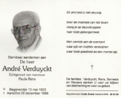 André  Verduyckt Geb Te Begijnendijk Op 13 Mei, 1925 Overl Te Aarschot Op 29 Dec 1999 - Altri & Non Classificati
