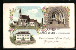 Lithographie Kirchdorf Am Inn, Kirche Maria Lourd, Inneres Der Kapelle, Pfarrhof  - Andere & Zonder Classificatie