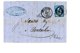 Courrier Facture An 1867 Grains Farines PELET Quai Napoléon Et Rue Battant à BESANCON 25 Doubs Pour SANTET à PONTARLIER - 1863-1870 Napoléon III Con Laureles