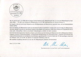 BUNDESREPUBLIK DEUTSCHLAND" 1984, Minister-Klappkarte Mit Blockaausgabe "Weltpostkongress" (L2006) - Lettres & Documents