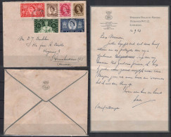 GB STAMPS.  1953 COVER + LETTER FROM HOTEL STRAND PALACE TO NETHERLANDS - Brieven En Documenten