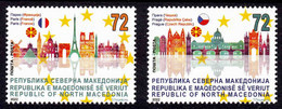 North Macedonia 2022 European Union Europa Capitols Paris France Prague Czech Republic Flags Architecture, Set MNH - Nordmazedonien