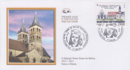 Enveloppe  FDC   1er   Jour   FRANCE    Collégiale   NOTRE - DAME    MELUN   2013 - Eglises Et Cathédrales