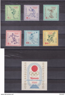 BULGARIE 1964 JEUX OLYMPIQUES DE TOKYO Yvert 1279-1284 + BF 14, Michel 1488-1493 + Bl 14 NEUF** MNH - Nuovi